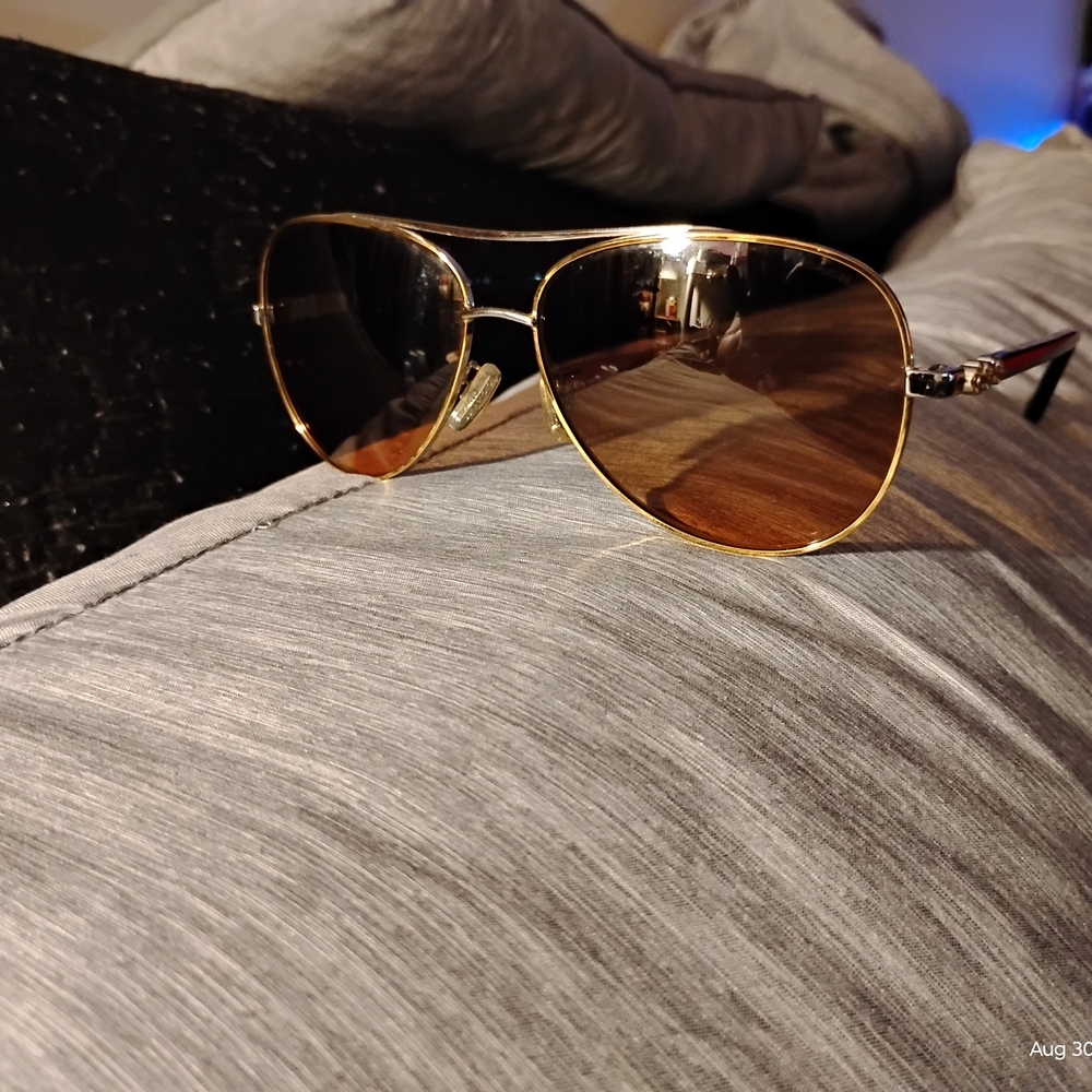 Coach Gold  Black And Silver Aviator Sunglasses